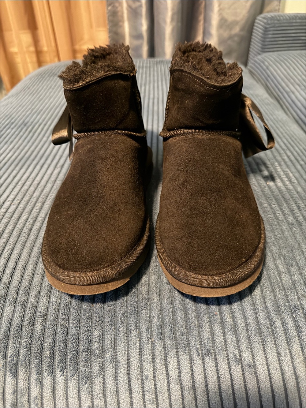 PAWZ Black Suede Shearling Lined Ankle Booties